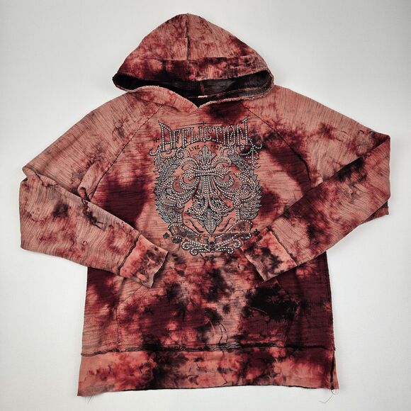 Affliction Live Fast Hoodie Women's M Rhinestone Cut-Out Red/Pink Pullover Y2K - Picture 1 of 10